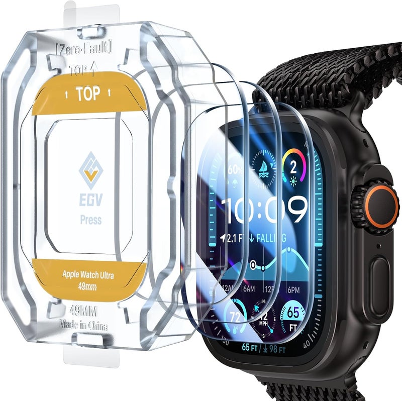 EGV 3 Pack for Apple Watch Ultra 3/Ultra 2/Ultra Screen Protector 49mm [Upgrade][Military Grade Protection] Top 9H+ HD Tempered Glass for iWatch Ultra 49mm with Auto-alignment Installation Frame - Image 1